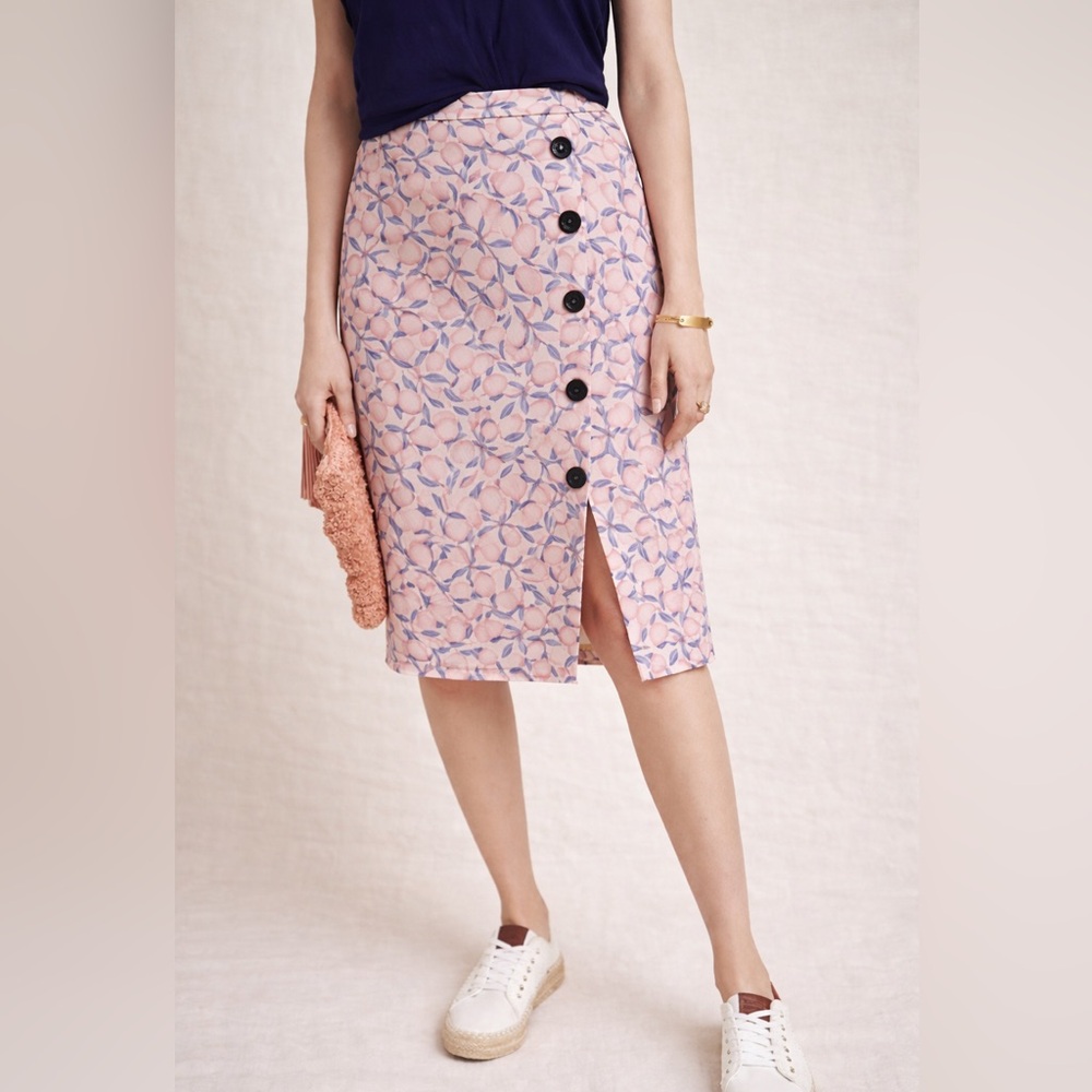 Anthropologie Hutch Pink Floral Midi Skirt with Side Buttons size 0
